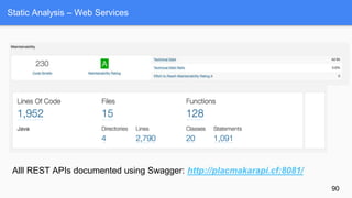 Static Analysis – Web Services
90
Alll REST APIs documented using Swagger: http://placmakarapi.cf:8081/
 