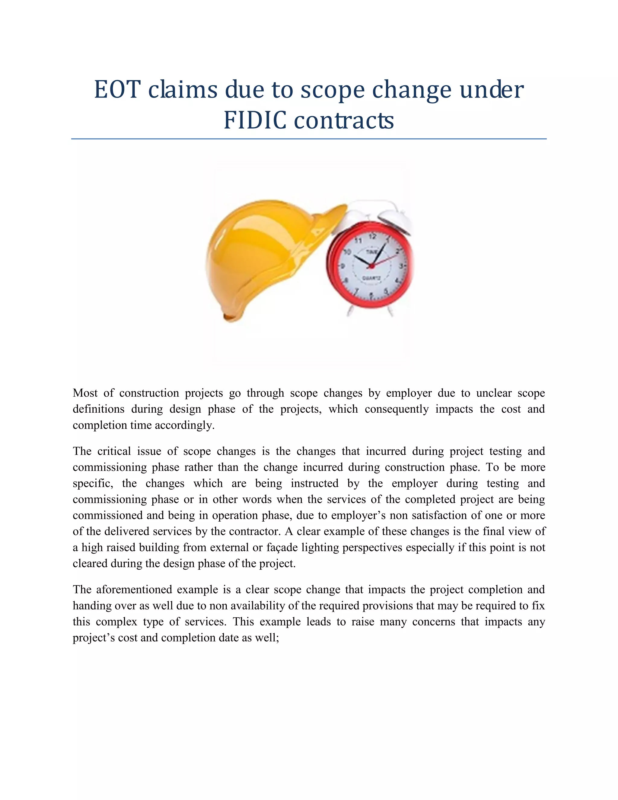Scope Claim Example Eot claims due to scope change under fidic contracts | PDF