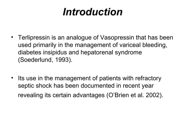 Use Of Terlipressin In Septic Shock | PPT