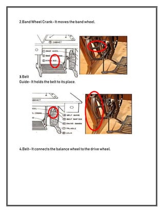 2.Band Wheel Crank- It moves the band wheel.
3.Belt
Guide- It holds the belt to its place.
4.Belt- It connects the balance wheel to the drive wheel.
 