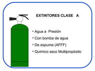 EXTINTORES CLASE  A Agua a  Presión Con bomba de agua De espuma (AFFF) Químico seco Multipropósito 