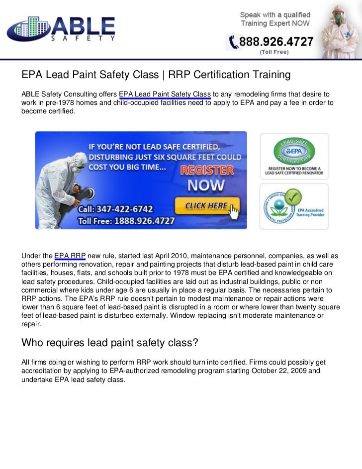 EPA Lead Paint Safety Class RRP Certification Training