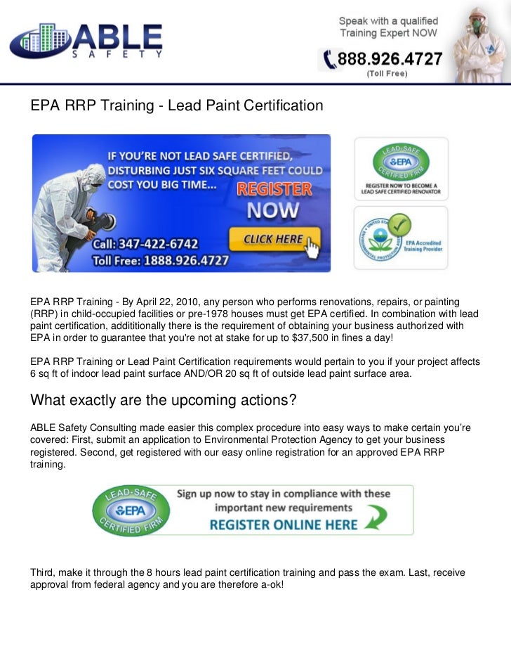 EPA RRP Training Lead Paint Certification