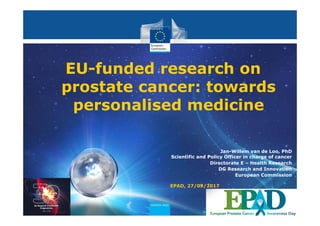 EU-funded research on
prostate cancer: towards
personalised medicine
Jan-Willem van de Loo, PhD
Scientific and Policy Officer in charge of cancer
Directorate E – Health Research
DG Research and Innovation
European Commission
EPAD, 27/09/2017
 