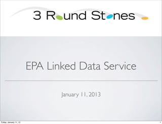 EPA Linked Data Service

                                January 11, 2013



Friday, January 11, 13                             1
 