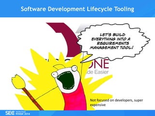Software Development Lifecycle Tooling

Not focused on developers, super
expensive

 