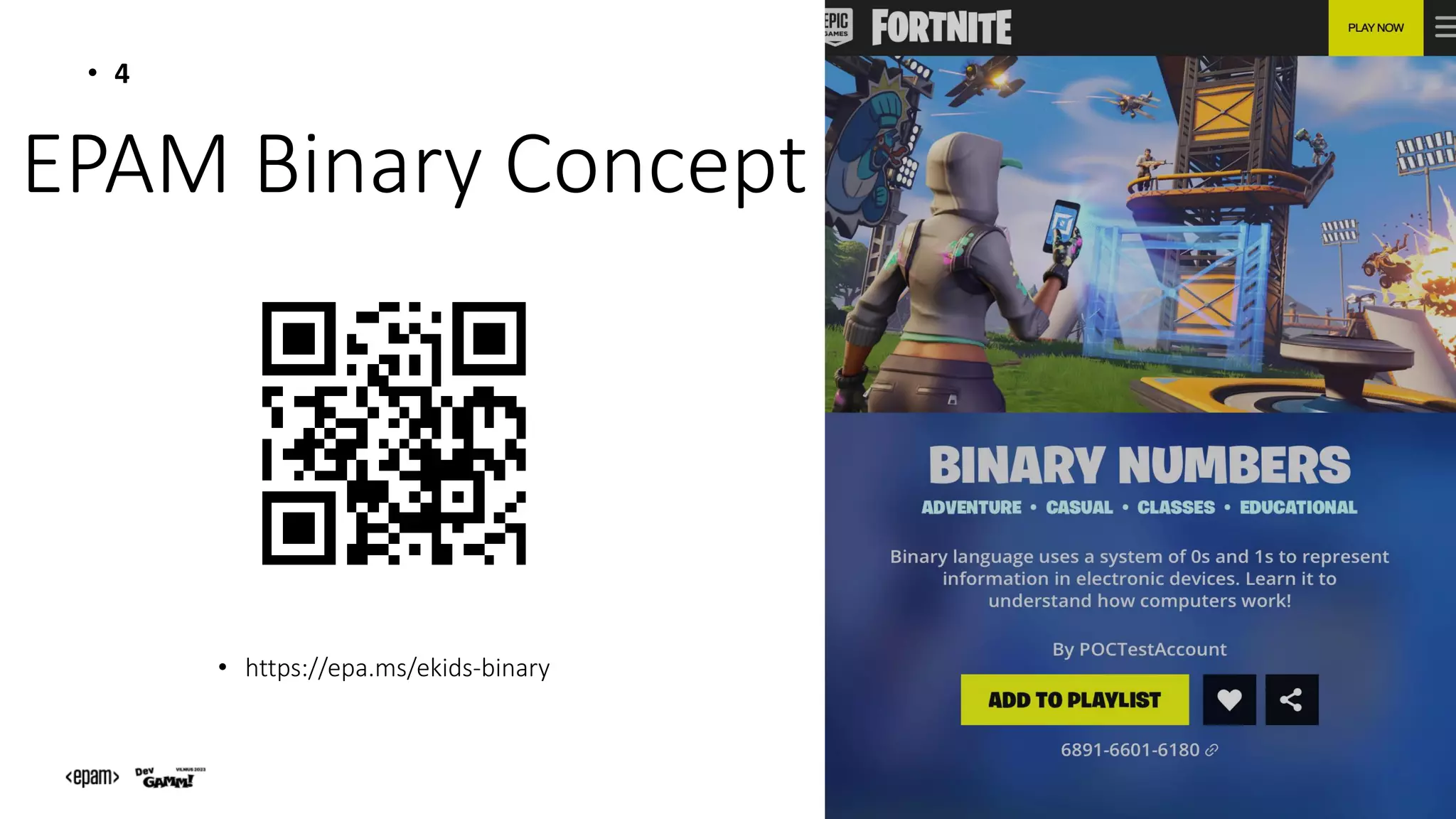 EPAM Binary Concept
• 4
• https://epa.ms/ekids-binary
 