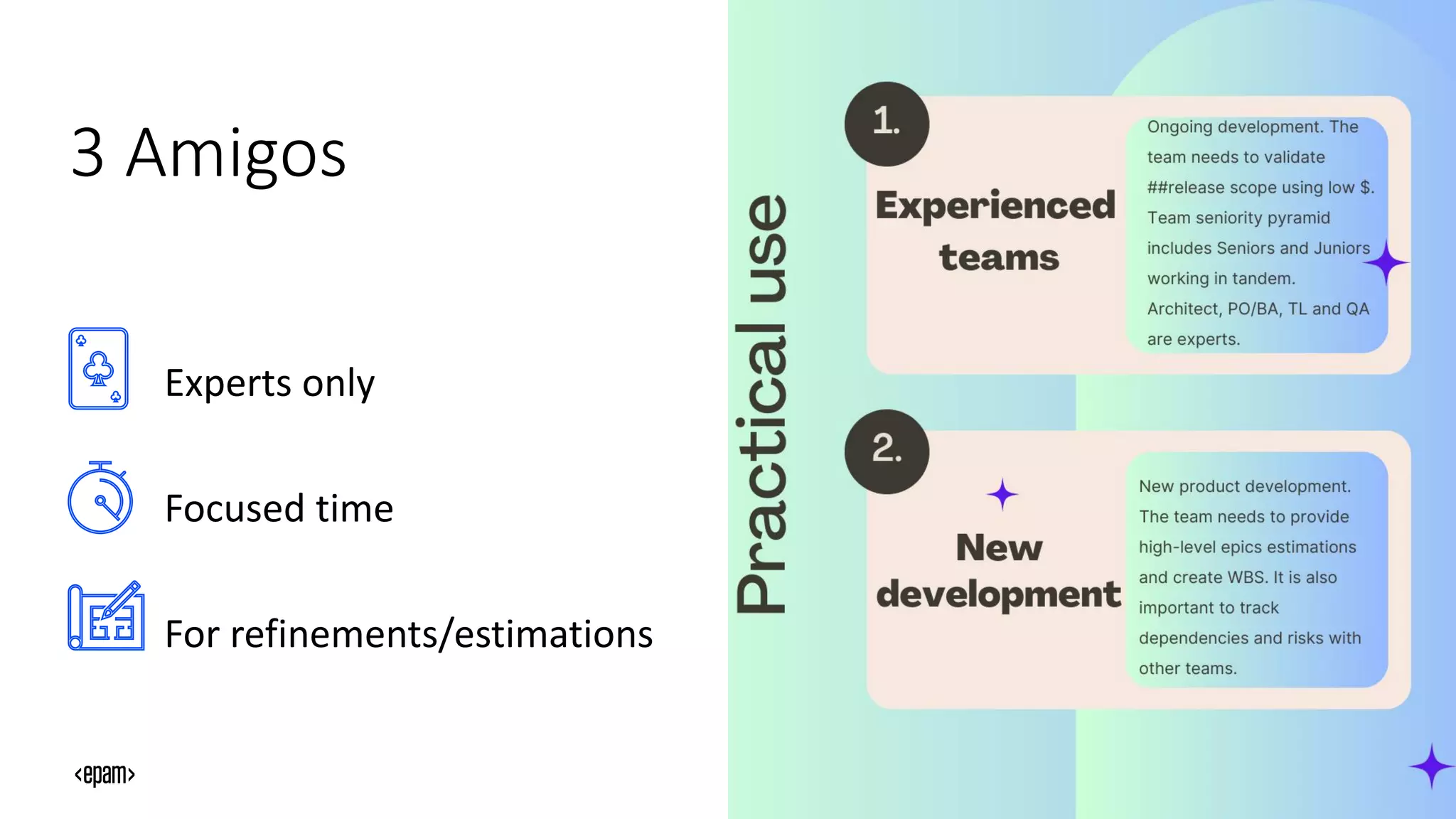 EPAM Proprietary & Confidential. 8
3 Amigos
Experts only
Focused time
For refinements/estimations
 