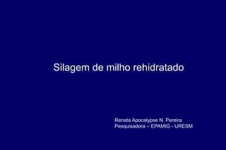 Silagem de milho rehidratado
Renata Apocalypse N. Pereira
Pesquisadora – EPAMIG - URESM
 