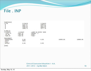 File . INP




                     Corso di Costruzioni Idrauliche I - A.A.
                     2011-2012 – ing Blal Adem                  56

Sunday, May 13, 12
 