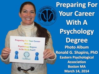 Education By Entertainment
Preparing For Your Career With A Psychology Degree
Eastern Psychological Association
March 14, 2014
Program Designer and Presenter: Ronald G Shapiro, PhD
Awesome Participant: Lori Kellner
Support Team: Eric Balboa
Champion Ribbon by http://www.hodgesbadge.com
 