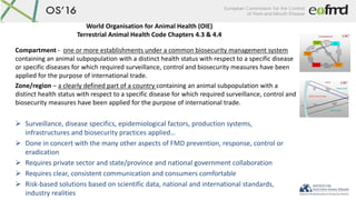 World Organisation for Animal Health (OIE)
Terrestrial Animal Health Code Chapters 4.3 & 4.4
Compartment - one or more est...