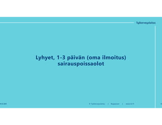 Lyhyet, 1-3 päivän (oma ilmoitus)
sairauspoissaolot
10.12.2021 © ղöٱٴǲ | Ropponen | www.ttl.fi 12
 