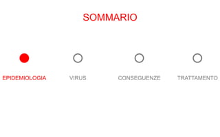 EPIDEMIOLOGIA VIRUS TRATTAMENTOCONSEGUENZE
SOMMARIO
 