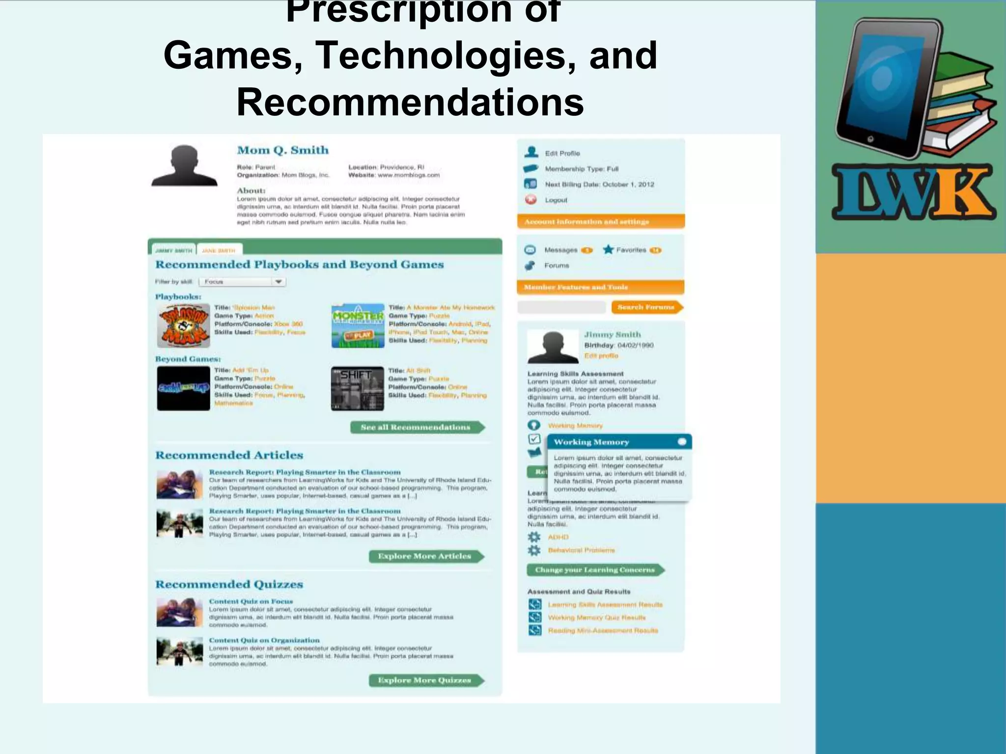Prescription of
Games, Technologies, and
   Recommendations
 