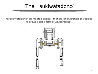 28
The “sukiwatadono”
The ‘sukiwatadono’ are ‘roofed bridges’ that are often arched or stepped
to provide some form of visual interest.
 
