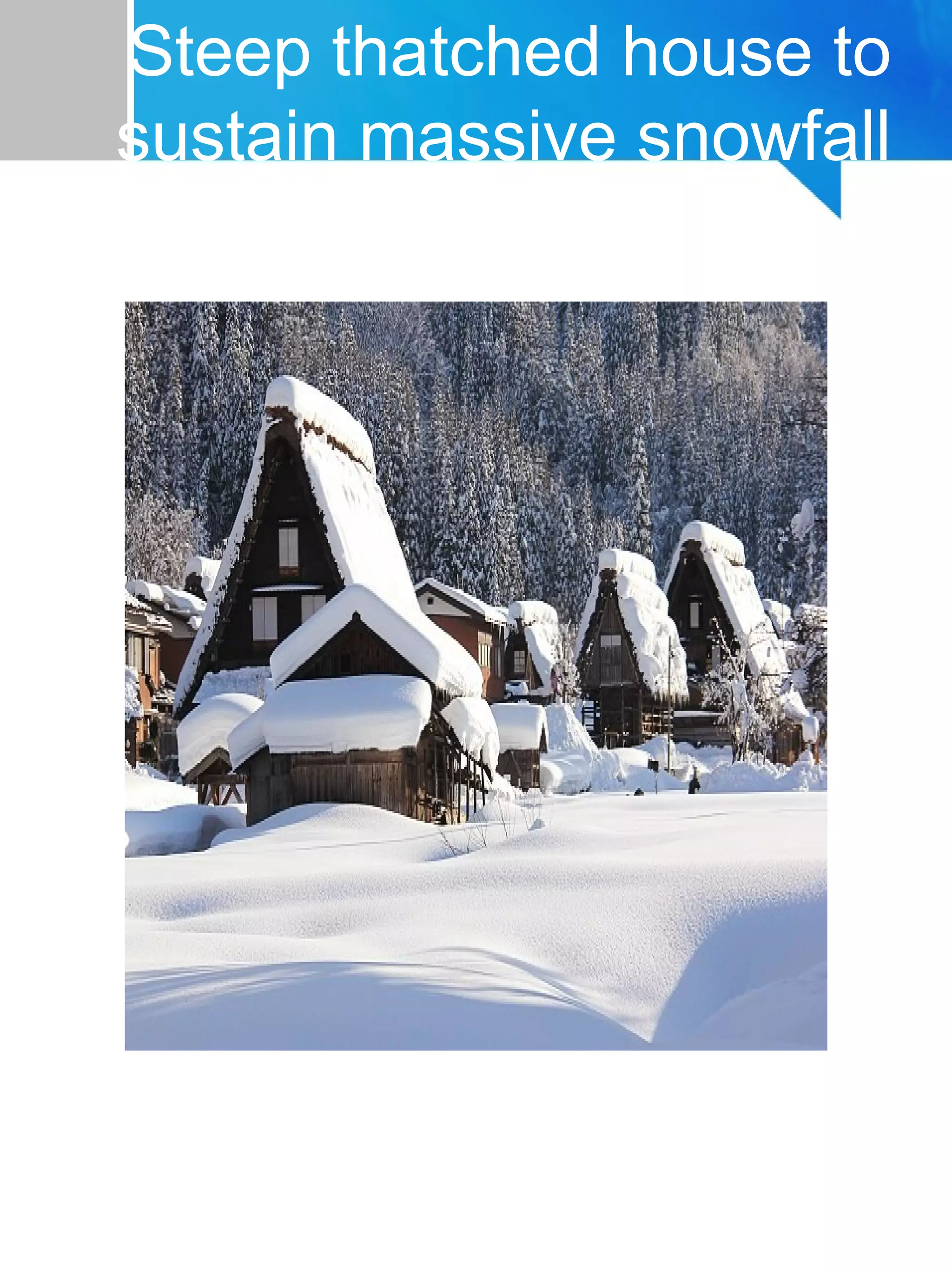 Steep thatched house to
sustain massive snowfall
 