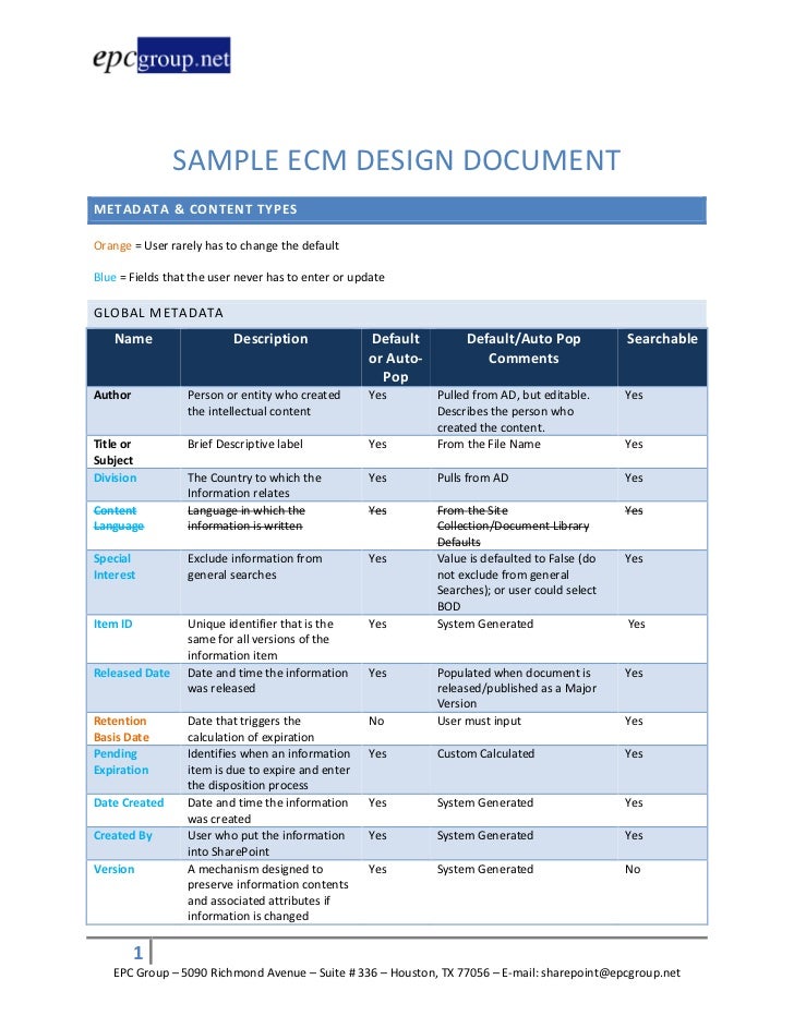 Sample EPC Group ECM Design Document (Example)