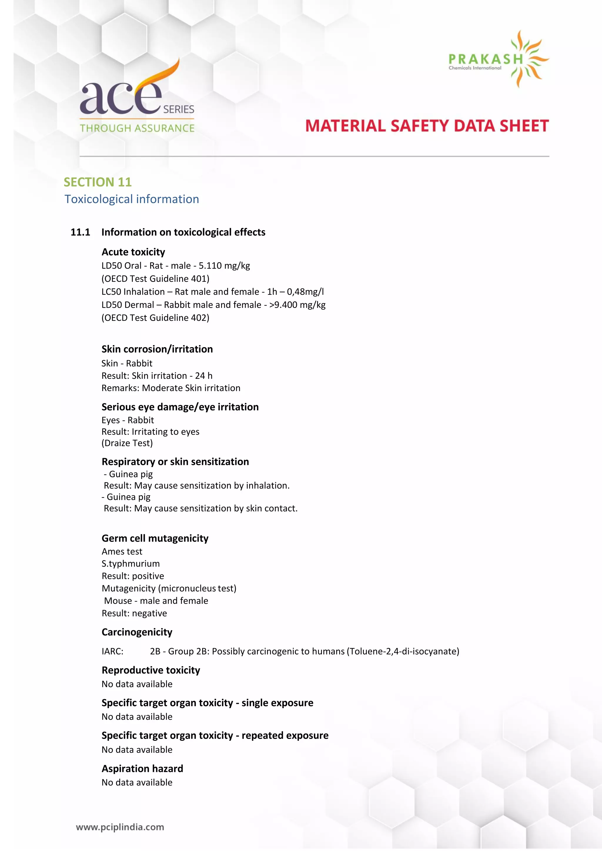 Toluene Diisocyanate Suppliers | Prakash Chemicals International | PDF