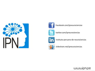 twitter.com/ipneurociencias
instituto-peruano-de-neurociencias
Facebook.com/ipneurociencias
slideshare.net/ipneurociencias
 