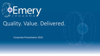 Quality. Value. Delivered.
Corporate Presentation 2016
1
 