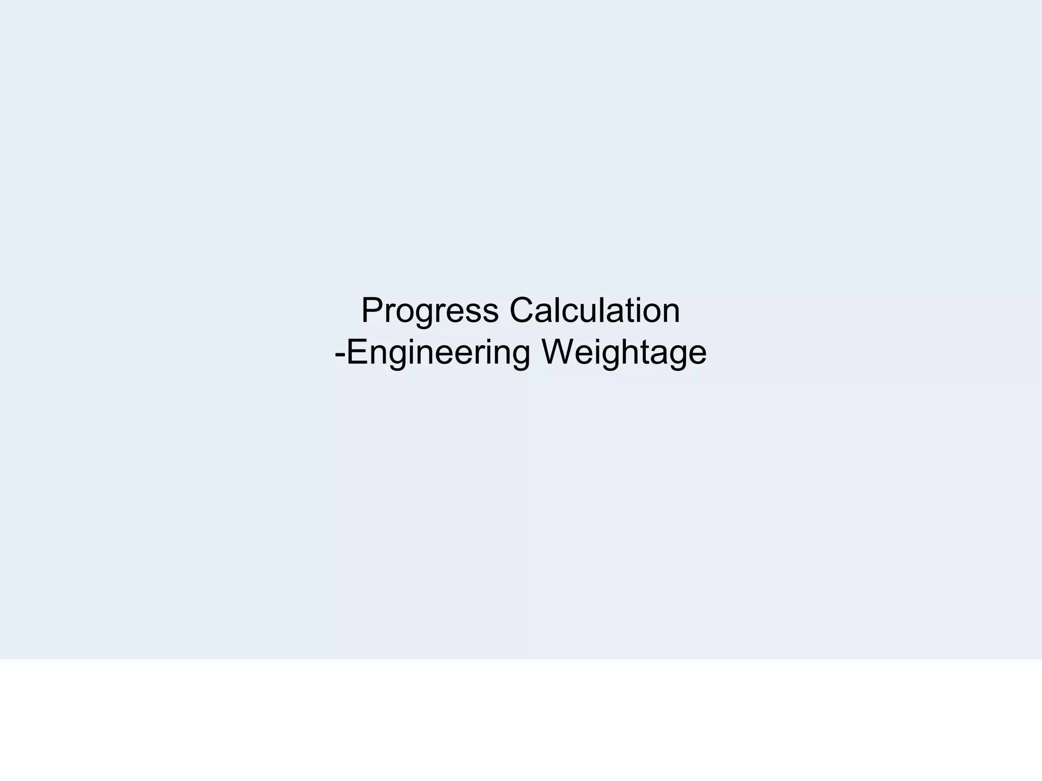 Progress Calculation
-Engineering Weightage
 