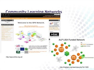 Community Learning Networks




http://spa-online.org.uk/




                            http://mahara.org/view/view.php?id=1929
 
