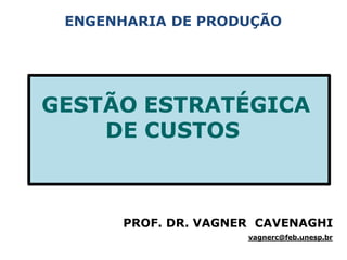 PROF. DR. VAGNER CAVENAGHI
vagnerc@feb.unesp.br
ENGENHARIA DE PRODUÇÃO
GESTÃO ESTRATÉGICA
DE CUSTOS
 
