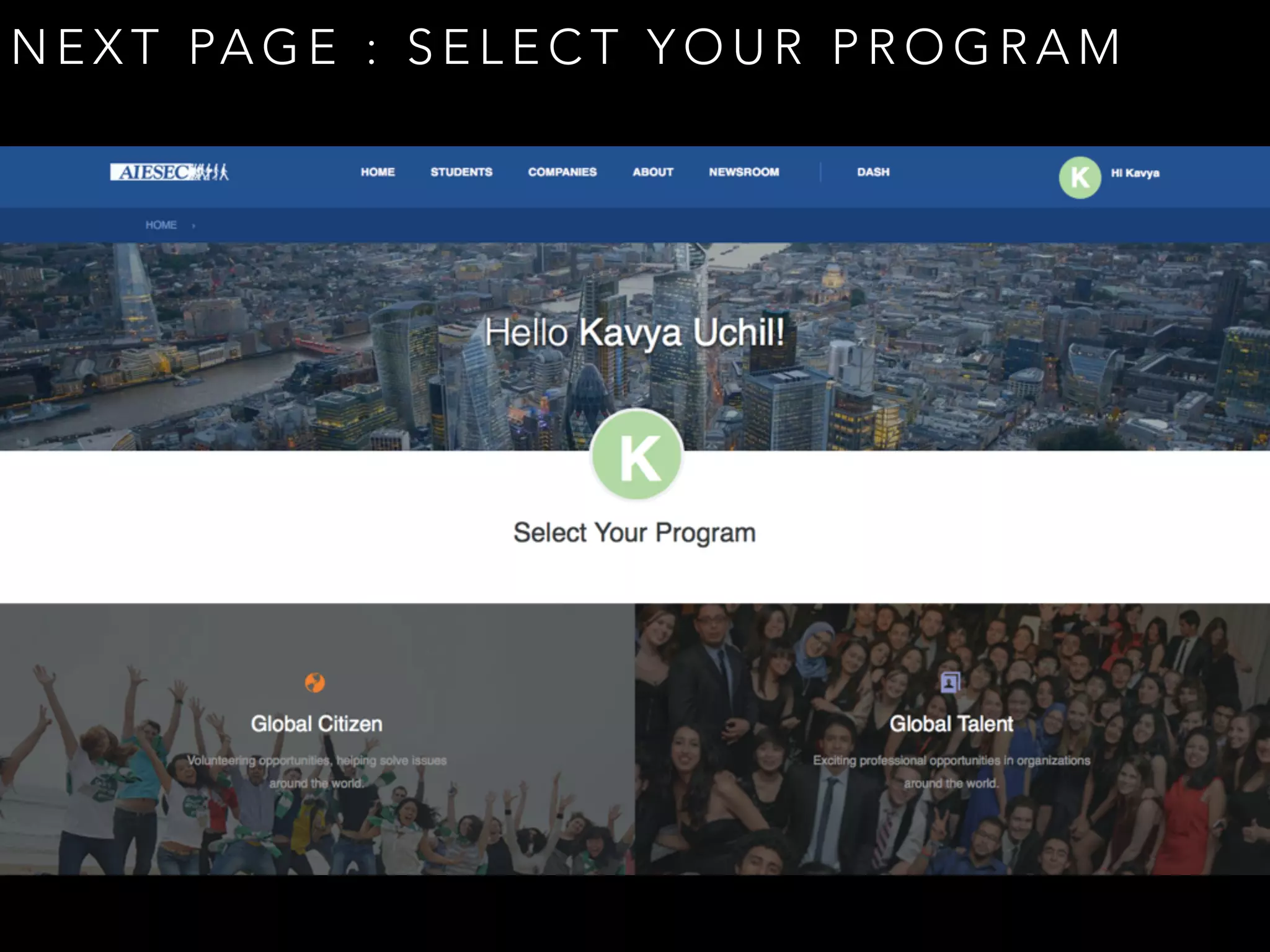 NEXT PAGE : SELECT YOUR PROGRAM 
 