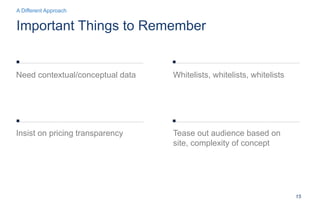 Important Things to Remember
15
Insist on pricing transparency Tease out audience based on
site, complexity of concept
Nee...