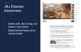 21
 Starts with J&J’s blog, but
doesn’t stay there
 Multichannel helps drive
social media
J&J Disease
Awareness
Example
 