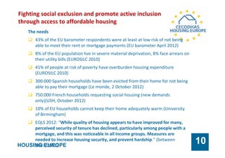 HOUSING EUROPE
10
Fighting social exclusion and promote active inclusion
through access to affordable housing
The needs
43...