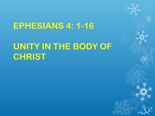 EPHESIANS 4: 1-16

UNITY IN THE BODY OF
CHRIST
 