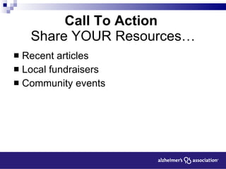 Call To Action  Share YOUR Resources… Recent articles Local fundraisers Community events 