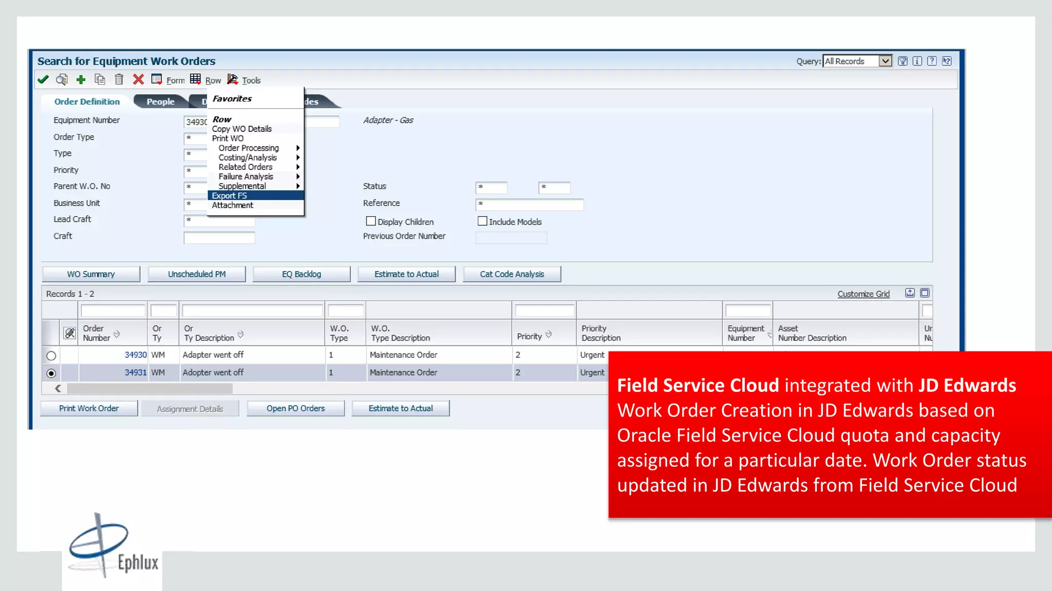 Copyright © 2015, Oracle and/or its affiliates. All rights reserved. |
13
Global Data
Centers
2+ Billion
Cloud Transactions
per Day
Cloud Customers in
180+ Countries
34 Languages
2,100+
Cloud
CX Customers
Field Service Cloud integrated with JD Edwards
Work Order Creation in JD Edwards based on
Oracle Field Service Cloud quota and capacity
assigned for a particular date. Work Order status
updated in JD Edwards from Field Service Cloud
 