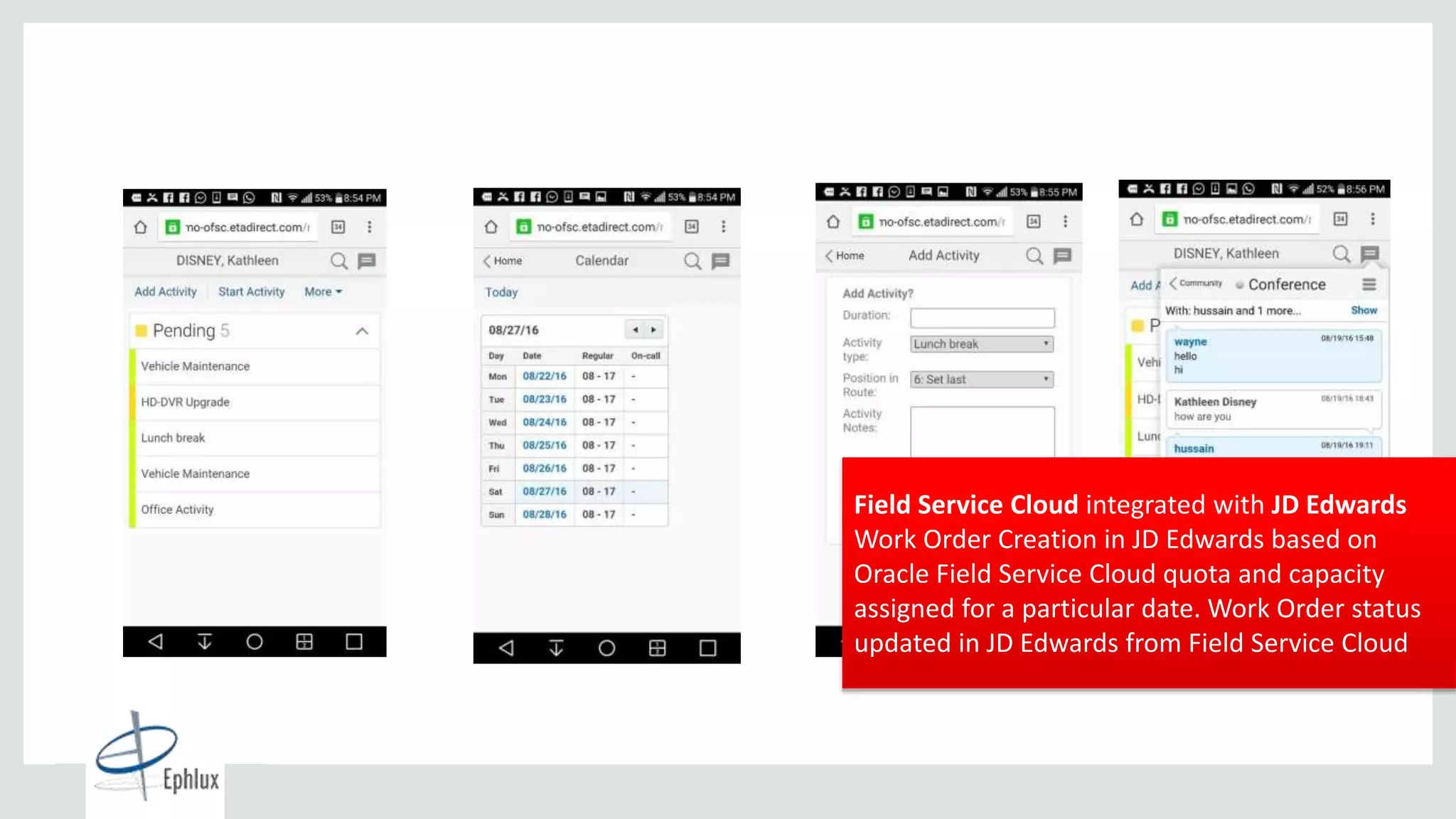 Copyright © 2015, Oracle and/or its affiliates. All rights reserved. |
2+ Billion
Cloud Transactions
per Day
4
Field Service Cloud integrated with JD Edwards
Work Order Creation in JD Edwards based on
Oracle Field Service Cloud quota and capacity
assigned for a particular date. Work Order status
updated in JD Edwards from Field Service Cloud
 