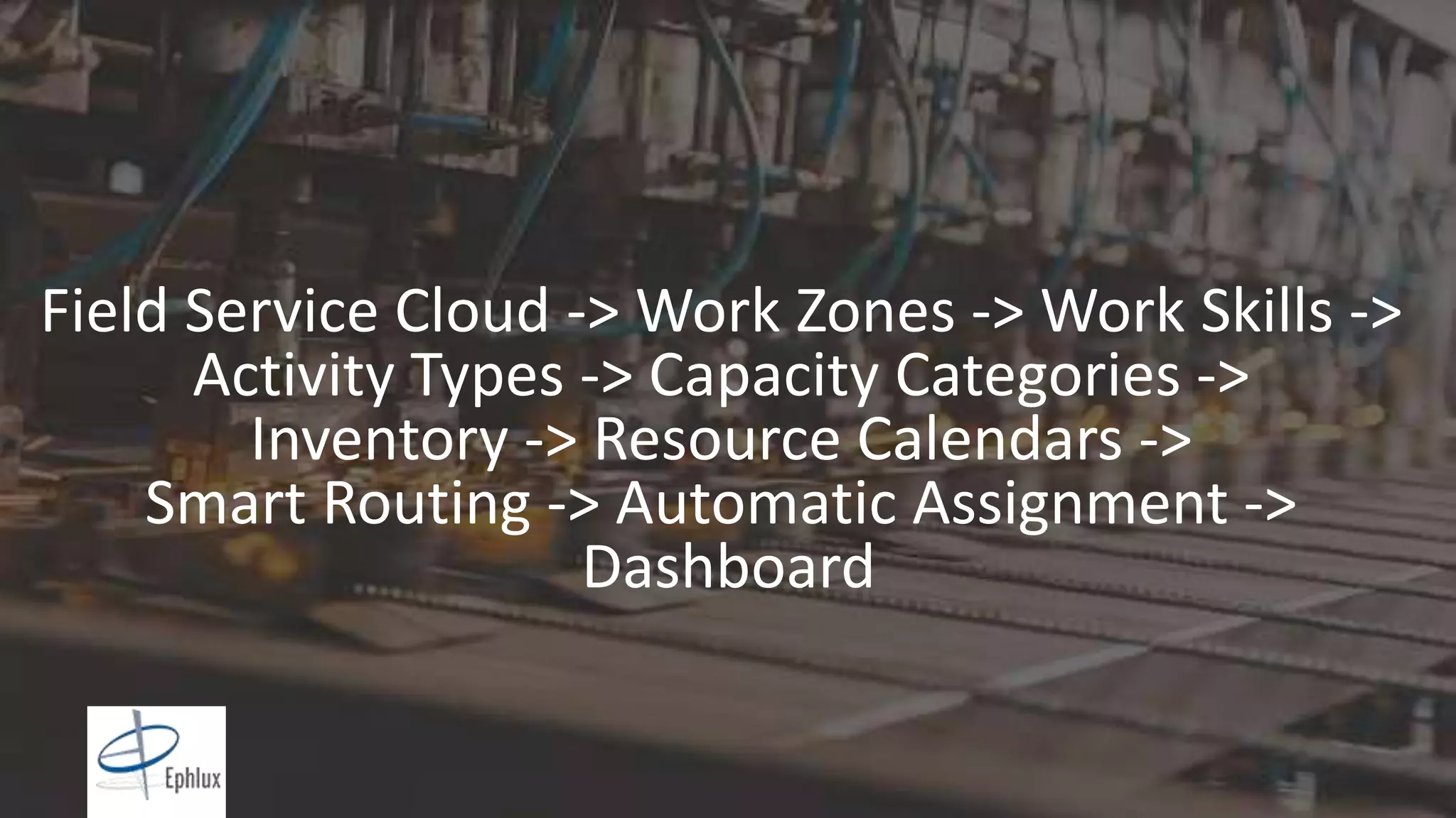 Copyright © 2015, Oracle and/or its affiliates. All rights reserved. |Copyright © 2016 Oracle and/or its affiliates. All rights reserved. |
Field Service Cloud -> Work Zones -> Work Skills ->
Activity Types -> Capacity Categories ->
Inventory -> Resource Calendars ->
Smart Routing -> Automatic Assignment ->
Dashboard
 