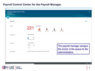 Payroll  Control  Center  for  the  Payroll  Manager
9
The payroll manager assigns
the errors in the queue to the
administrators.
 