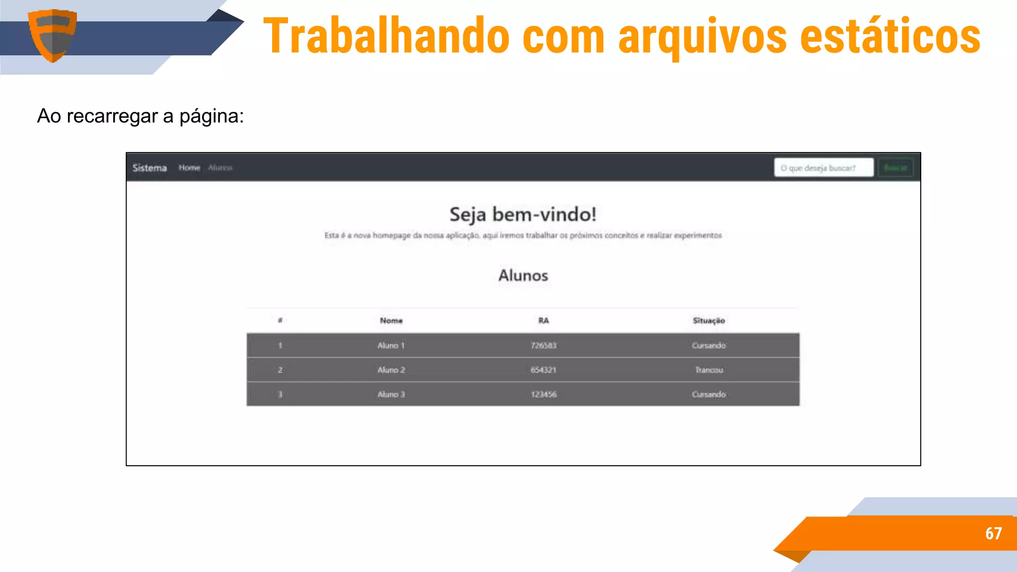 6767
Trabalhando com arquivos estáticos
Ao recarregar a página:
 