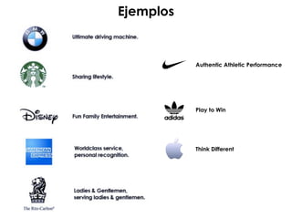 Ejemplos
Authentic Athletic Performance
Play to Win
Think Different
 