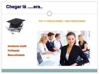 Chegar lá .....era..


                  KIT => FACULDADE + MULTINACIONAL




Ambiente hostil
Politizado
Masculinizado
 