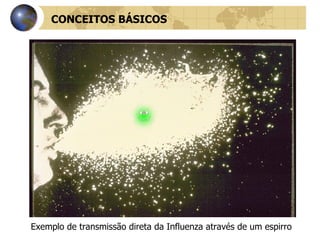 Exemplo de transmissão direta da Influenza através de um espirro CONCEITOS BÁSICOS 