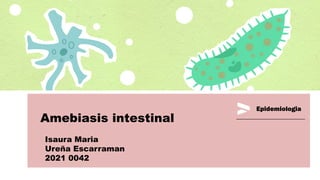 Epidemiologia
Isaura Maria
Ureña Escarraman
2021 0042
Amebiasis intestinal
 