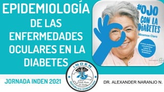 EPIDEMIOLOGÍA
DE LAS
ENFERMEDADES
OCULARES EN LA
DIABETES
DR. ALEXANDER NARANJO N.
JORNADA INDEN 2021
 