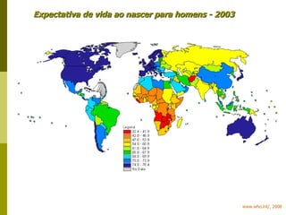 Expectativa de vida ao nascer para homens - 2003 www.who.int/, 2008 