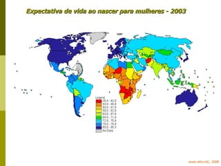 Expectativa de vida ao nascer para mulheres - 2003 www.who.int/, 2008 