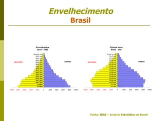 Envelhecimento Brasil Fonte: IBGE – Anuário Estatístico do Brasil 