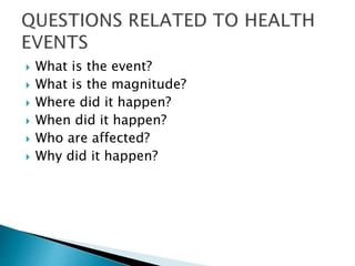  What is the event?
 What is the magnitude?
 Where did it happen?
 When did it happen?
 Who are affected?
 Why did it happen?
 