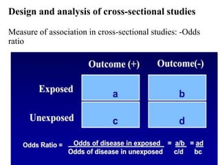 Design and analysis of cross-sectional studies
Measure of association in cross-sectional studies: -Odds
ratio
 