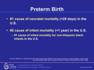 Compendium on Preterm Birth
© March of Dimes 2006
Epidemiology & Biology of Preterm Birth
 #1 cause of neonatal mortality...